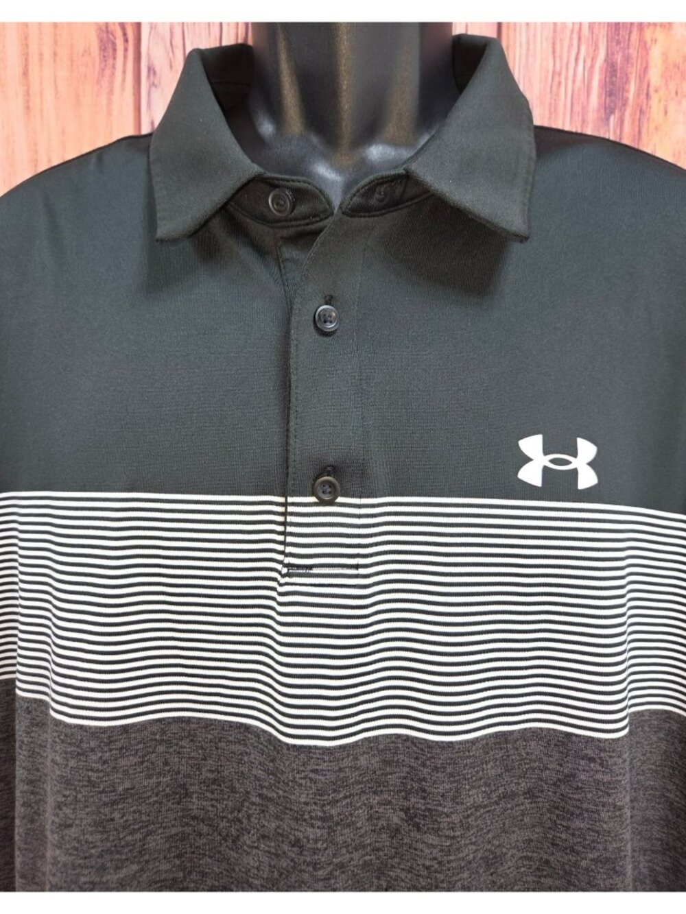 Under Armour Mens Playoff Polo Size 2XL Black Striped Loose Fit